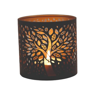 Tealight Wax Melter & Candle Holder - Black Silhouette Tree of Life 10.5cm