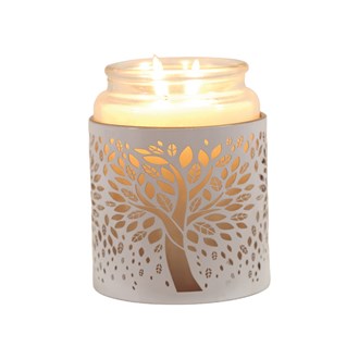 Tealight Wax Melter & Candle Holder - White Silhouette Tree of Life 10.5cm