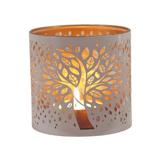 Tealight Wax Melter & Candle Holder - White Silhouette Tree of Life 10.5cm