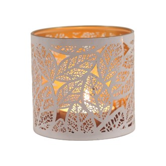 Tealight Wax Melter & Candle Holder - White Silhouette Leaves 10.5cm