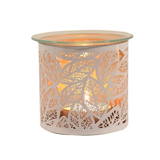 Tealight Wax Melter & Candle Holder - White Silhouette Leaves 10.5cm