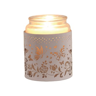 Tealight Wax Melter & Candle Holder -White & Gold Silhouette Butterfly 10.5cm