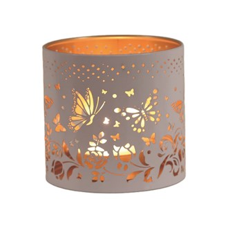 Tealight Wax Melter & Candle Holder -White & Gold Silhouette Butterfly 10.5cm