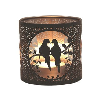 Tealight Wax Melter & Candle Holder -Black & Silver Silhouette Doves 10.5cm