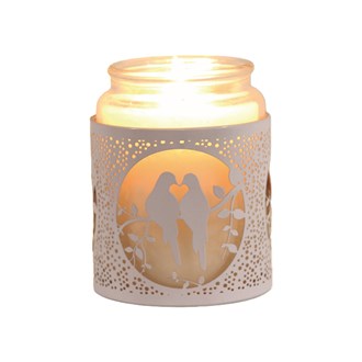 Tealight Wax Melter & Candle Holder - White & Gold Silhouette Doves 10.5cm