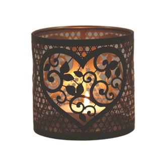 Tealight Wax Melter & Candle Holder - Black & Gold Silhouette Heart 10.5cm