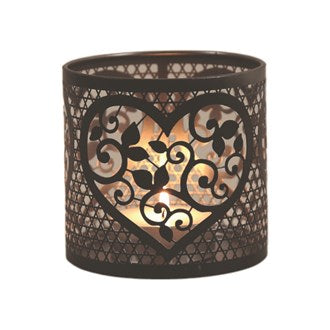 Tealight Wax Melter & Candle Holder - Black & Silver Silhouette Heart 10.5cm