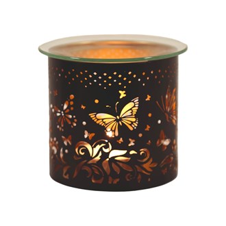 Tealight Wax Melter & Candle Holder - Black & Gold Silhouette Butterfly 10.5cm