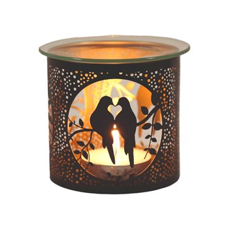 Tealight Wax Melter & Candle Holder -Black & Gold Silhouette Doves 10.5cm