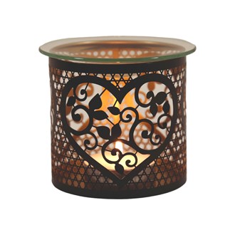 Tealight Wax Melter & Candle Holder - Black & Gold Silhouette Heart 10.5cm