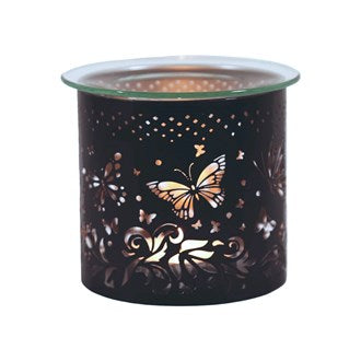 Tealight Wax Melter & Candle Holder -Black & Silver Silhouette Butterfly 10.5cm