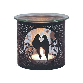 Tealight Wax Melter & Candle Holder -Black & Silver Silhouette Doves 10.5cm