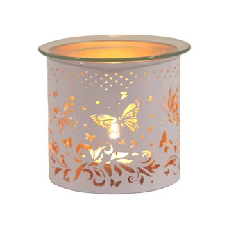 Tealight Wax Melter & Candle Holder -White & Gold Silhouette Butterfly 10.5cm