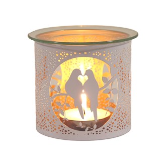 Tealight Wax Melter & Candle Holder - White & Gold Silhouette Doves 10.5cm